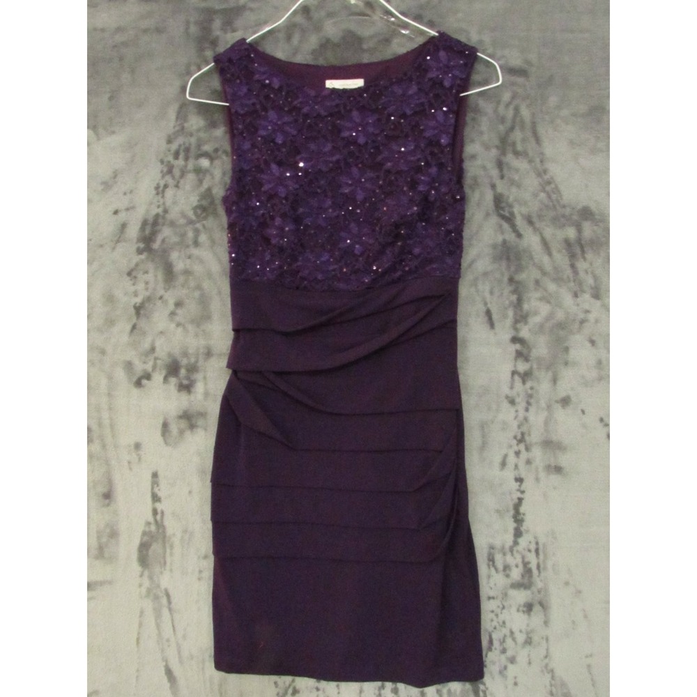 DB db Women's Dress Size 4 Purple Sequin Lace Ruched Bodycon Cocktail Formal